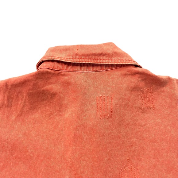 Entro Women’s Sz Small Orange Short Sleeve Button Snap Collared Peplum Denim Top - Picture 9 of 16